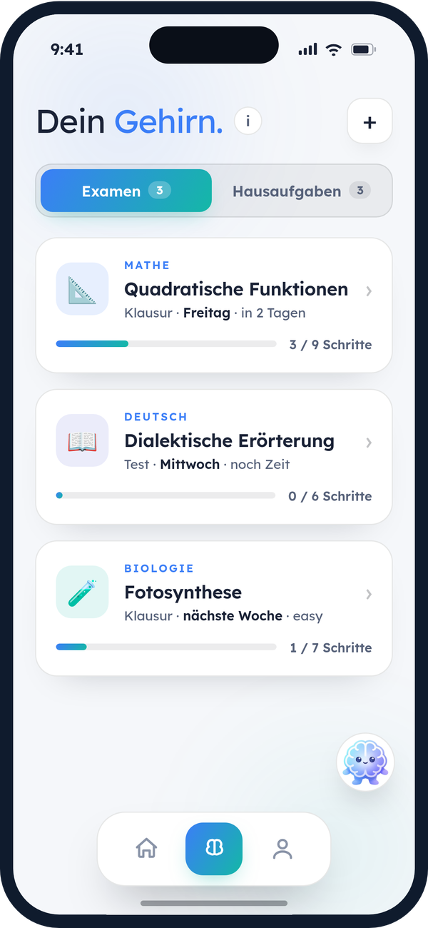Claromind: Mathe, Deutsch und Biologie, jeweils in Schritte zerlegt